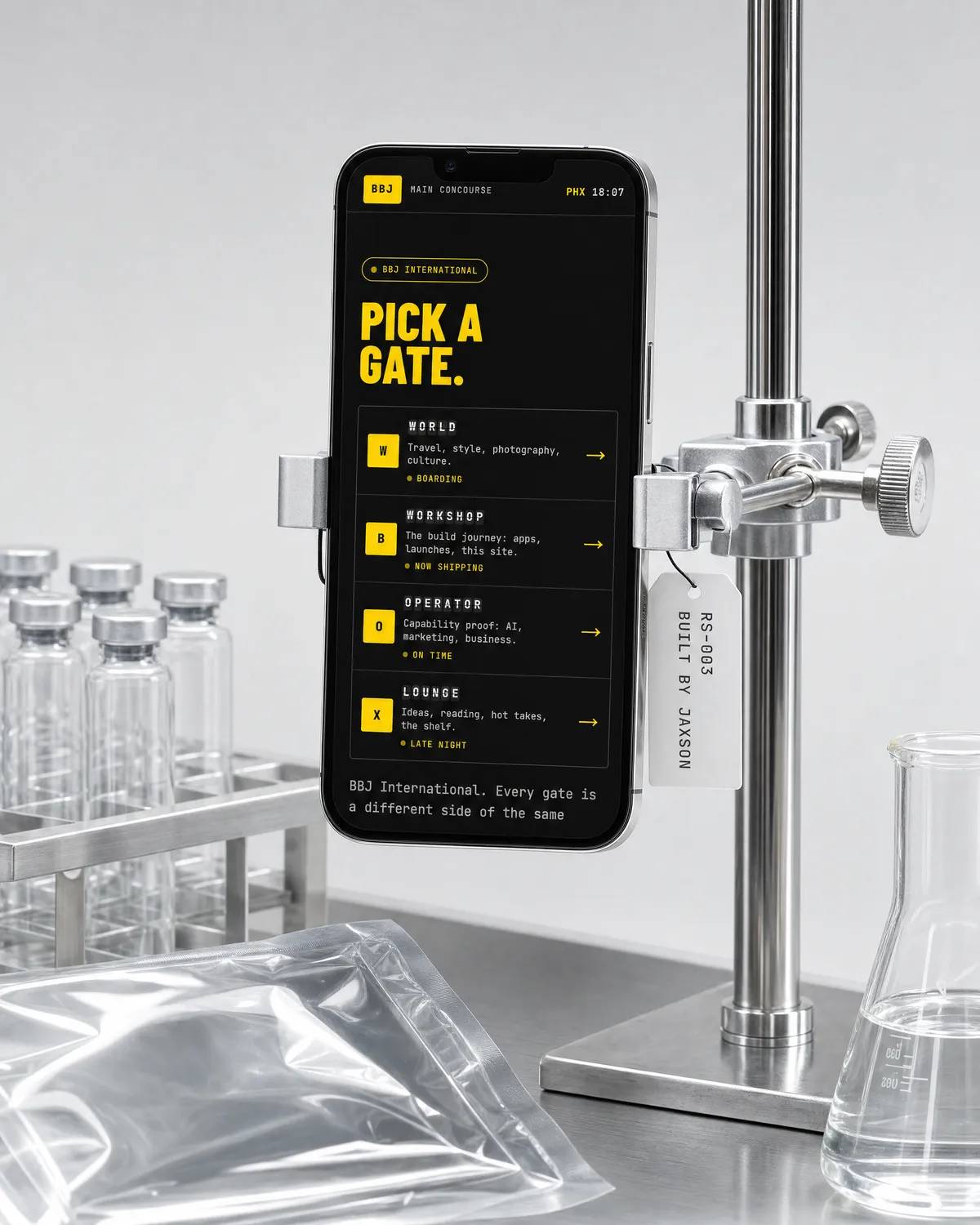 Built by Jaxson on a phone, clamped to a steel lab stand