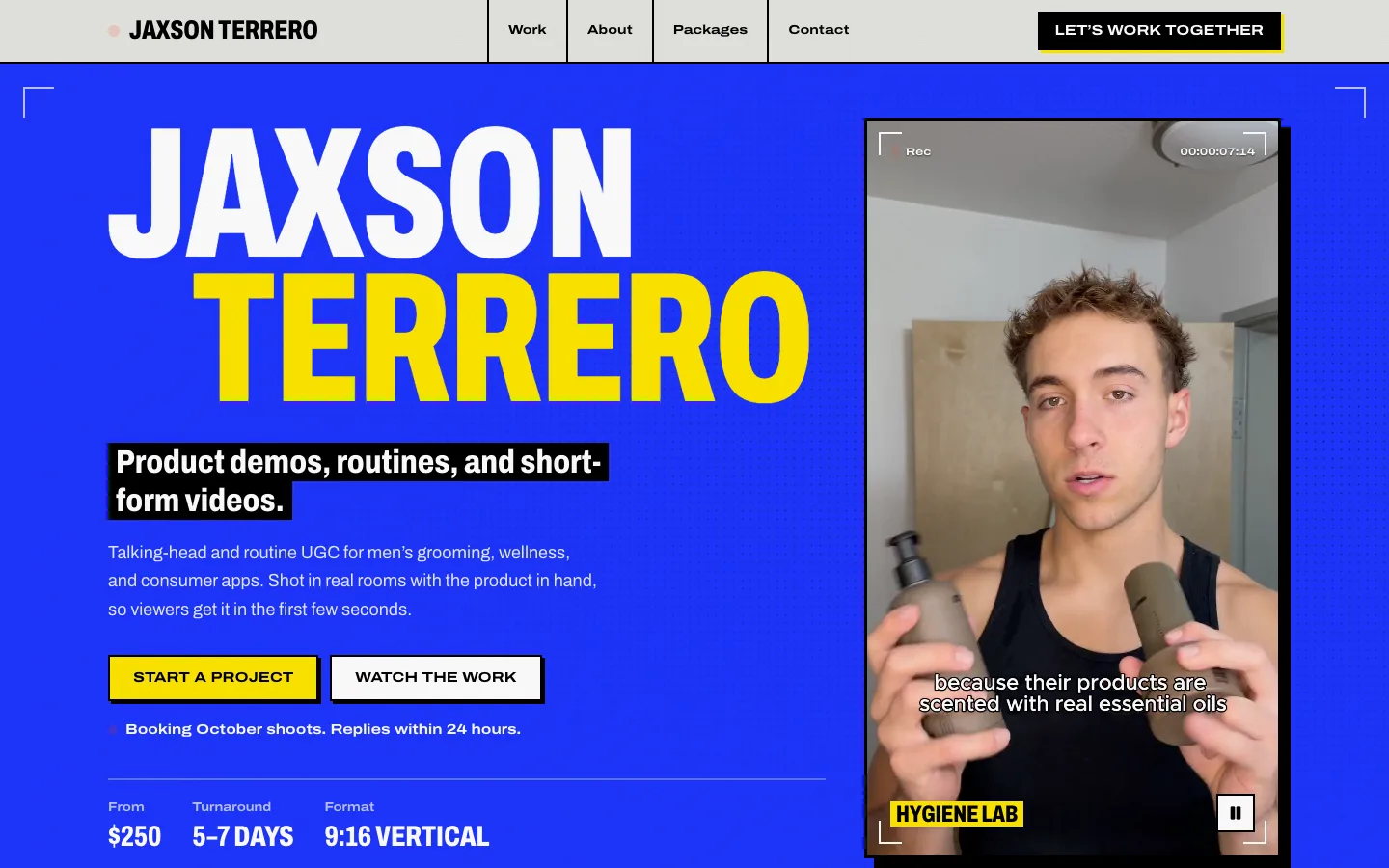 Jaxson Terrero UGC portfolio, desktop